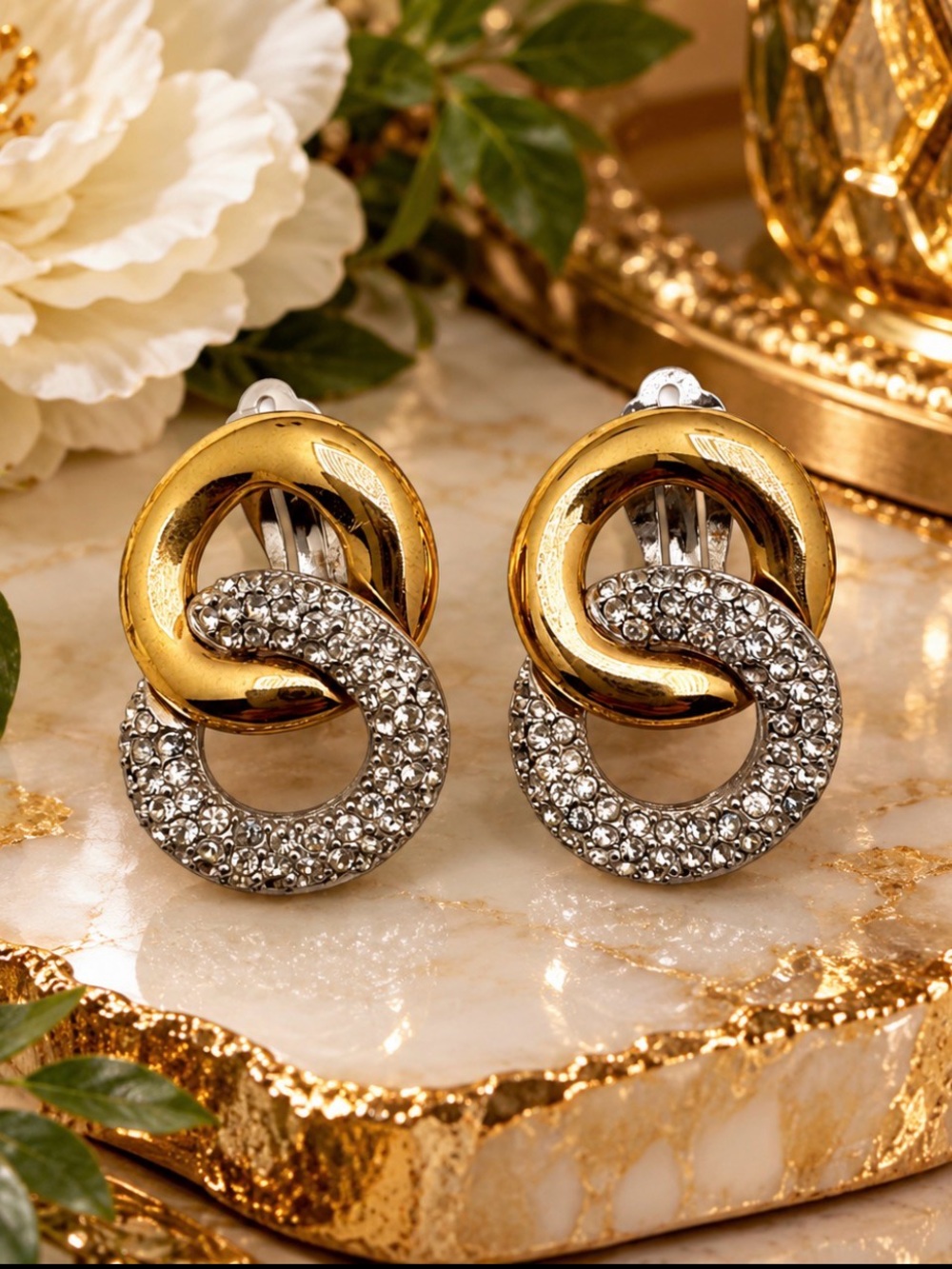 GIVENCHY Vintage Two-Toned Interlocking Door Knocker Clip-On Statement Earring